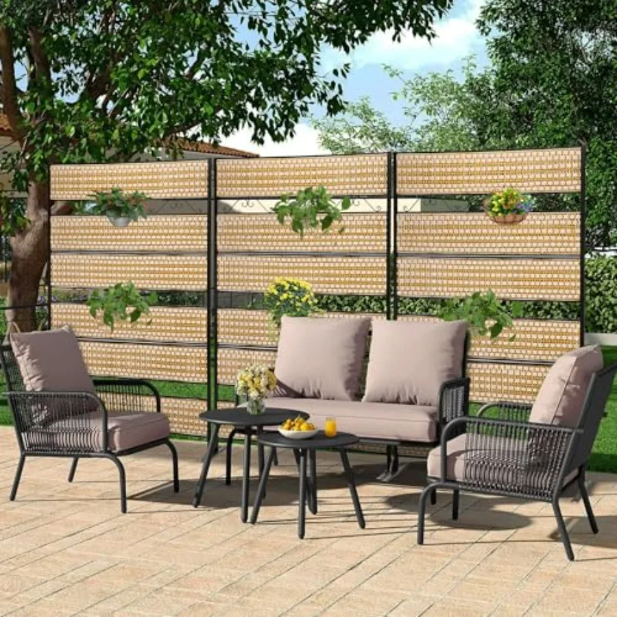 73 H×45 W Beige Rattan Outdoor Privacy Screen Freestanding for Patio Balcony Metal Privacy Screen and Room Divider for Garden A