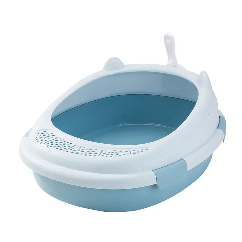 Hot selling pet supplies clean plastic cat toilet box tray simple cute cat head cat litter box