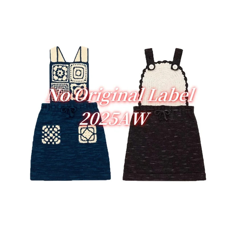 

Wisdom Kids Dress 2025 Autumn/Winter New Hand Hook Strap Skirt for Girls, Knitted Patchwork Dress