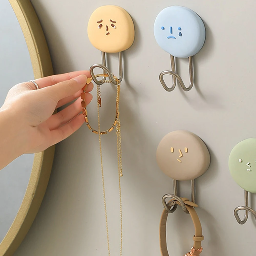 

Punch-Free Cartoon Expression Wall Hook Stable Wear Resistant Wall Hanger For Bathroom Kitchen