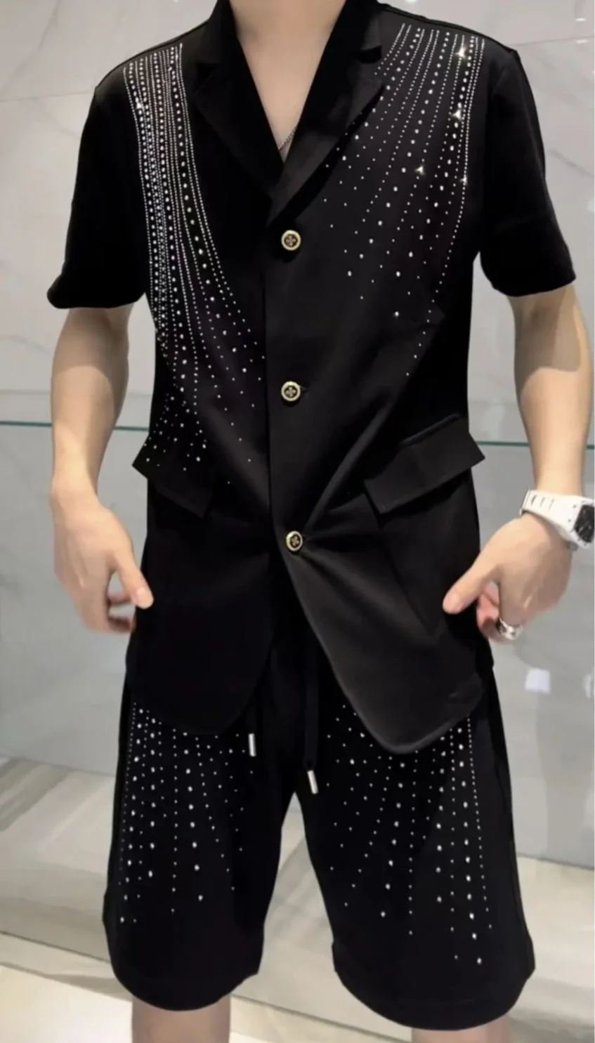 

Hot Diamonds Blazer Shorts Suits for Men Plain Nylon Original Brands Two Piece Set Korean Style 2025 Essential Luxury Man Sets