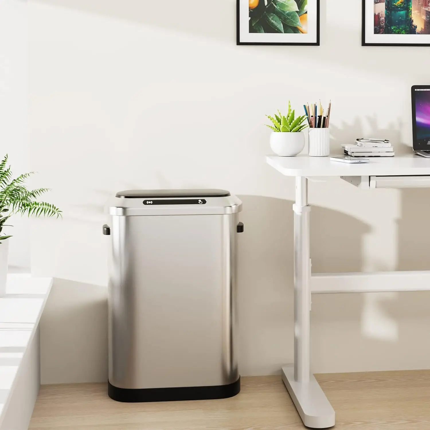 

Smart Automatic Trash Can with Lid, Stainless Steel Thickened Body & Super Mute Sensor