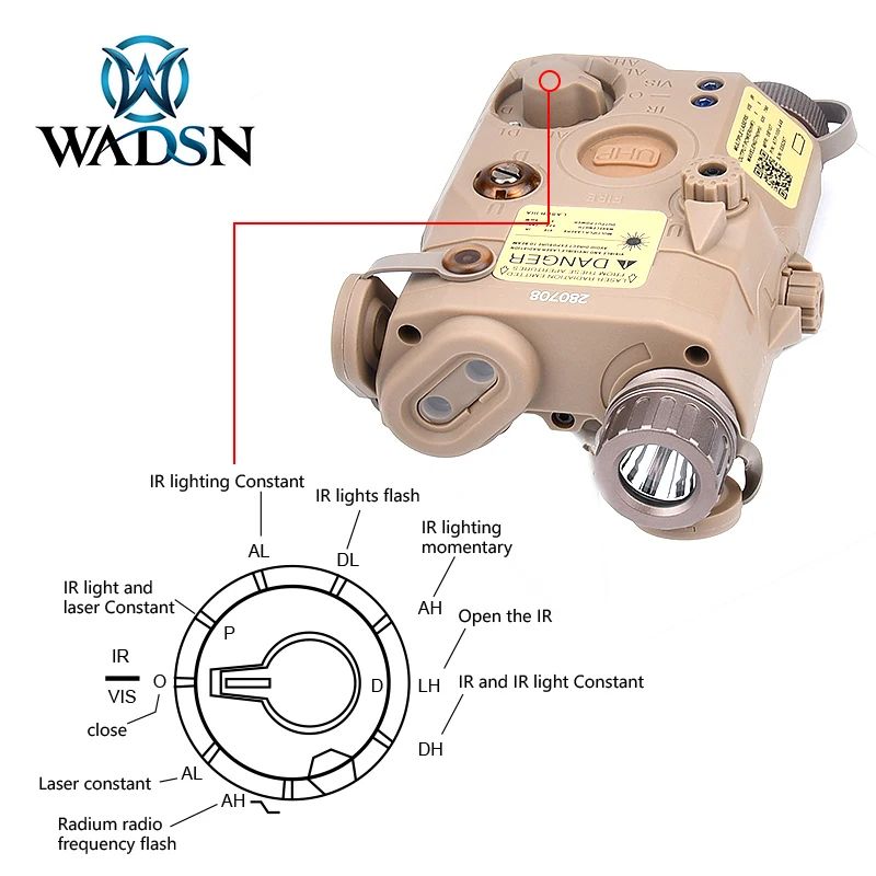 Wadsn an PEQ-15 vermelho/verde laser caixa de bateria ir laser + iluminação ir led lanterna visão noturna arma caça luz 20mm ferroviário