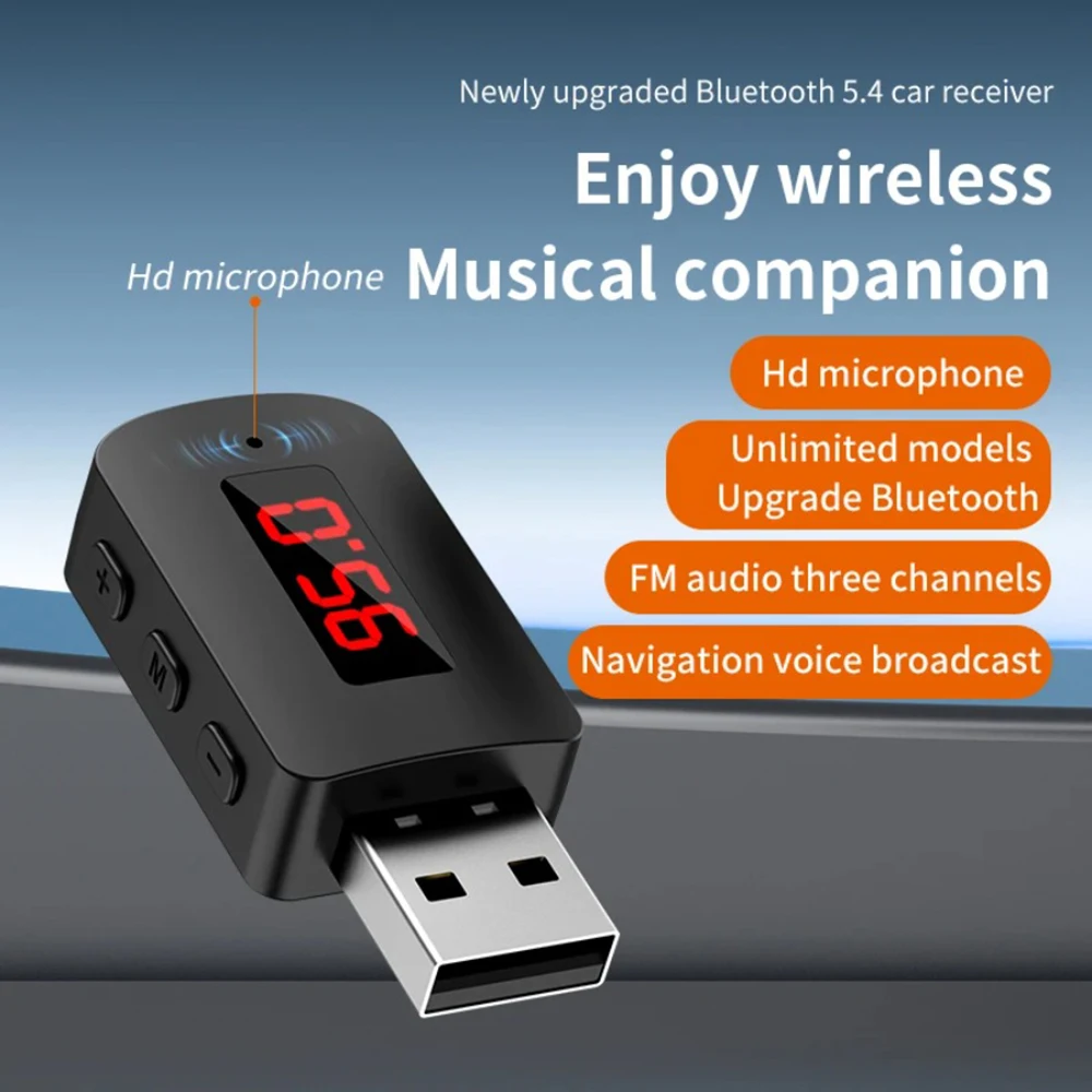 

Mini USB Wireless Audio Adapter FM02 Car Bluetooth 5.3 Transmitter Receiver with LED Display, Handsfree Call Car Kit for Vehicle