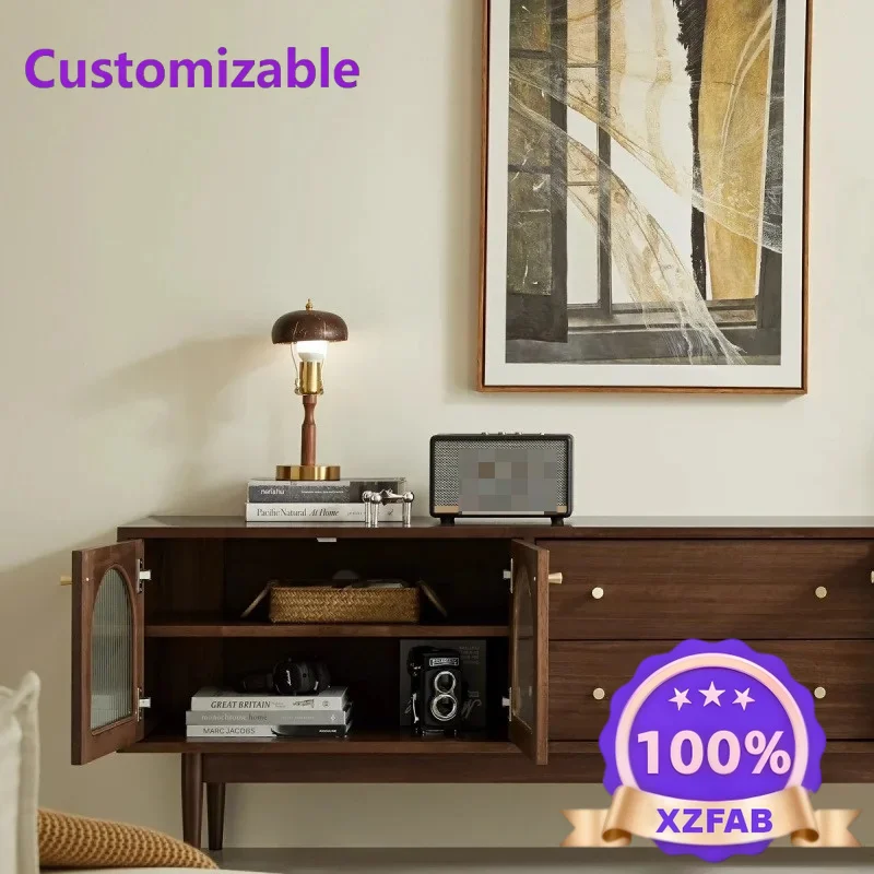 Factory Direct 2026 American simple Nordic small apartment solid wood TV cabinet retro glass locker living room furniture locker