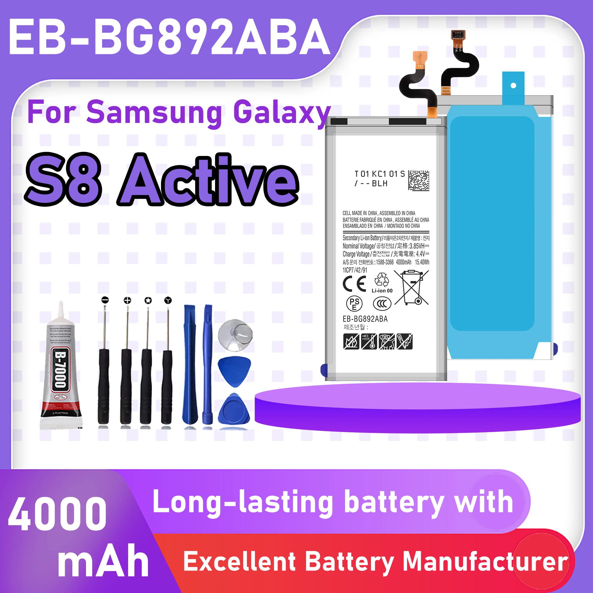 

EB-BG892ABA Large capacity Battery For Samsung Galaxy S8 Active/SM-G892A/SM-G892U Batteries New High Quanlity+Free Tools