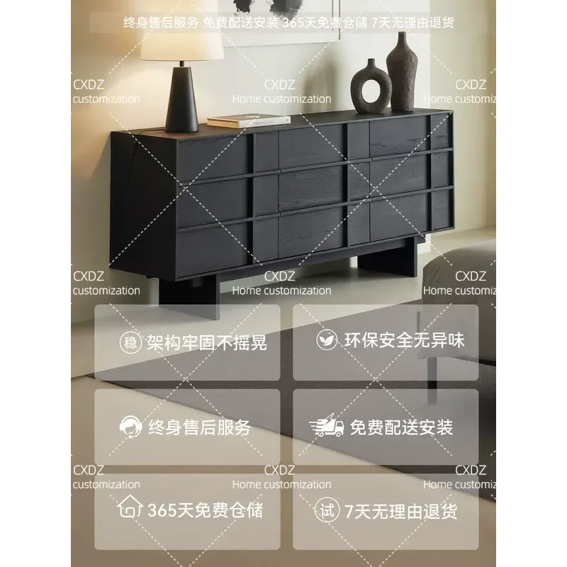 Nordic Simple Retro Black 9 Drawer Chest Solid Wood Skeleton Line Side Cabinet Bedroom Storage Organizer Furniture