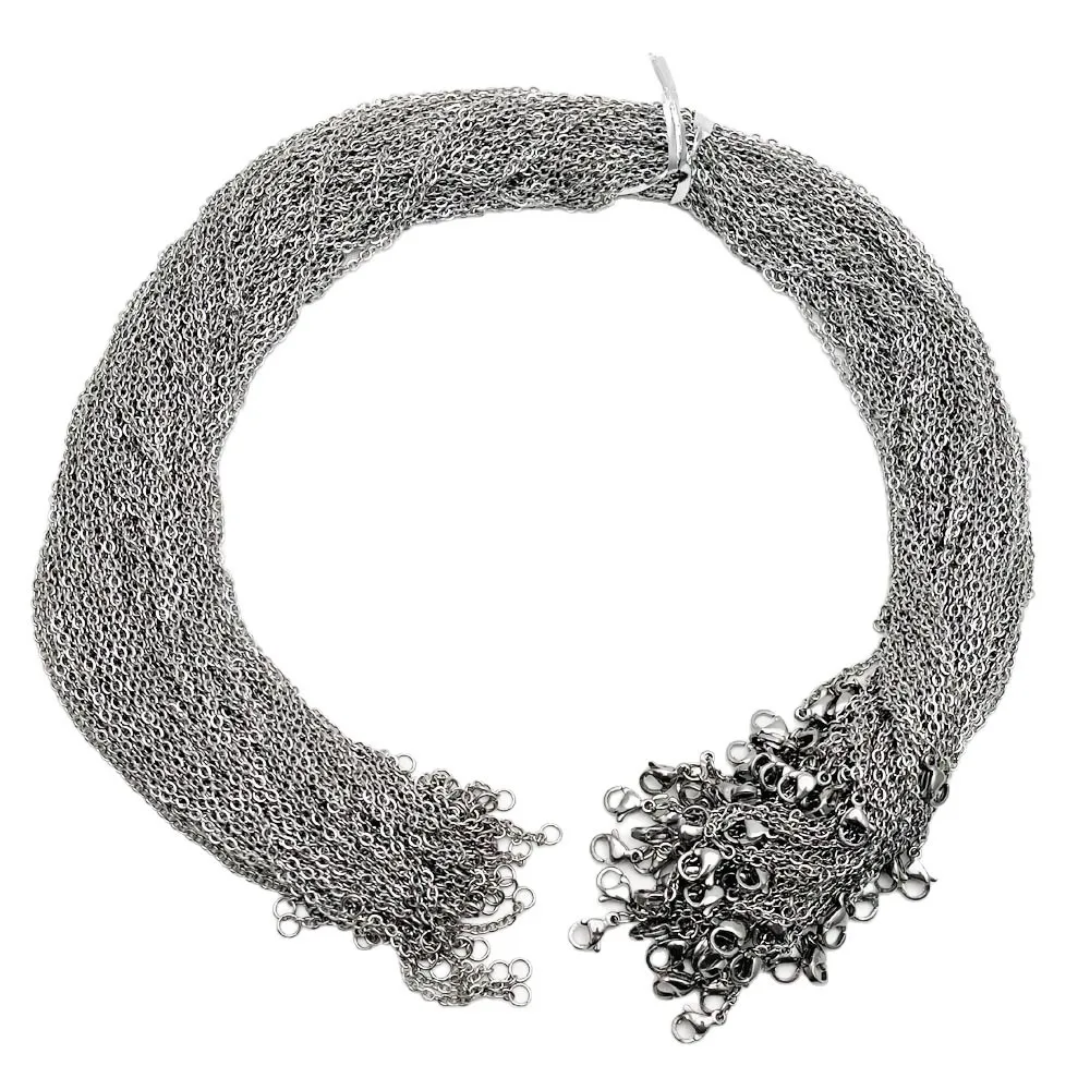 

Цепочка из нержавеющей стали 1 мм, 1,5 мм, 2 мм, 45 см с застежкой-карабином для подвесок, ожерелий, изготовления ювелирных изделий, оптом, 100 шт.