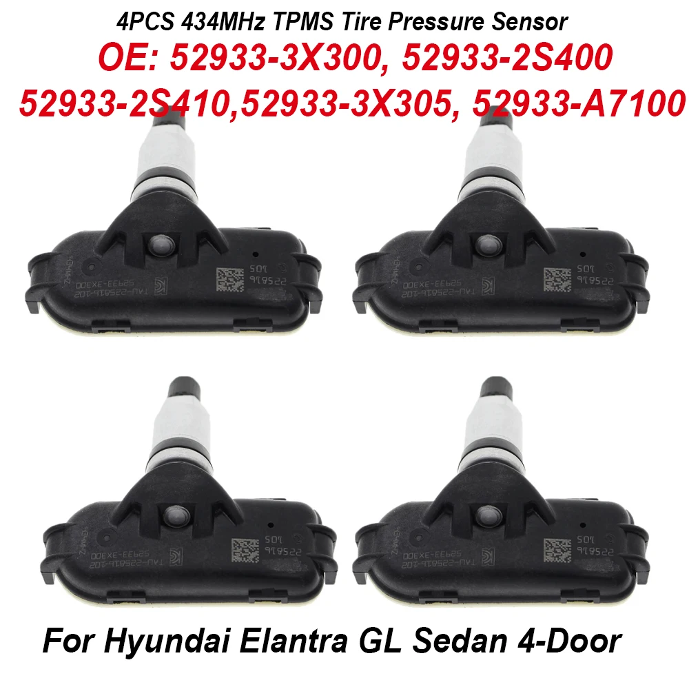 

4 шт., 433 МГц, датчик давления в шинах TPMS 52933-3X300 52933-2S400 52933-2S410 52933-3X305 52933-A7100 для Hyundai Elantra