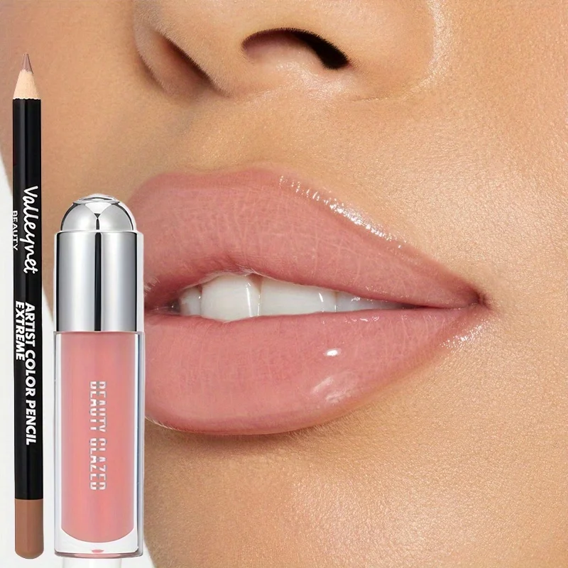 Set di 2 lucidalabbra e matite per labbra, olio per labbra con bellezza a lunga durata, lucidalabbra opaco, rossetto opaco, set di matite per labbra quotidiano
