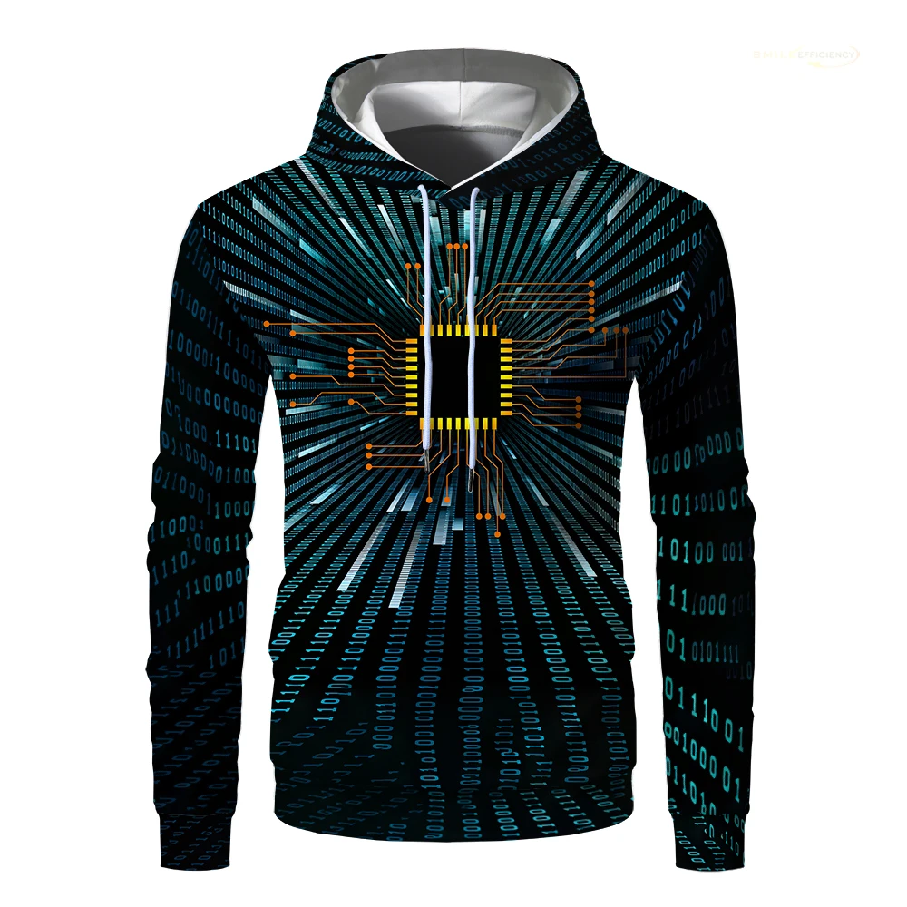 

2025 Electronic Chip Pattern Fashion Devil 3D Printing Hoodie Men's Casual Funny Pullover Hip Hop