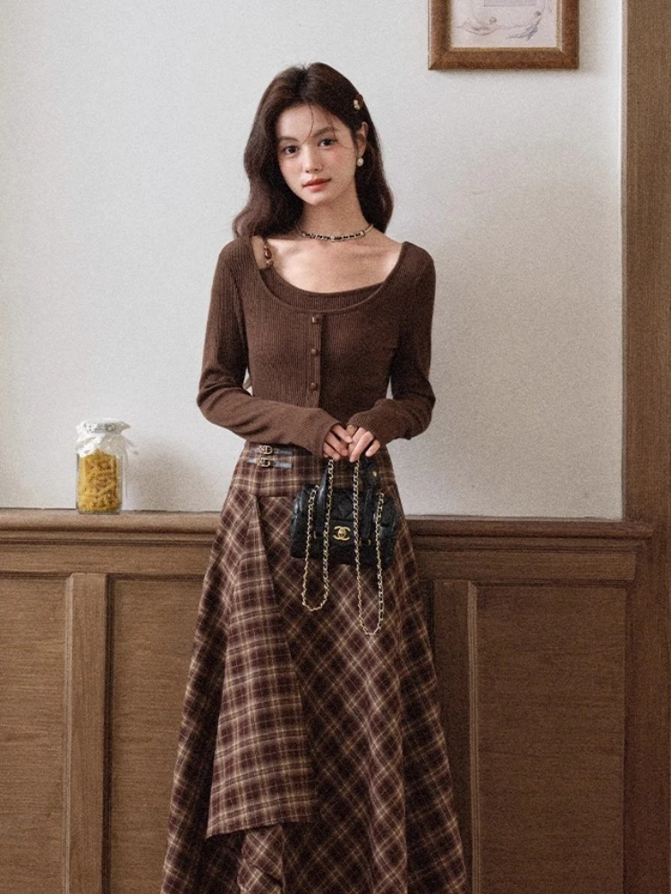 

ALXNAN вязаный свитер с длинными рукавами, осень 2022, ложный двухслойный воротник, облегающий талию, повседневный мягкий нежный универсальный топ L569116