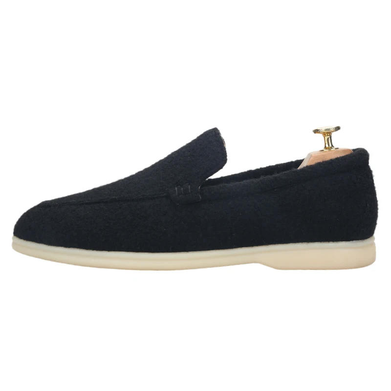 Piergitar Autumn And Winter Style Handmade Black Wool Summber Walk Series British Classic Design Slip-On Men's Casual Shoes