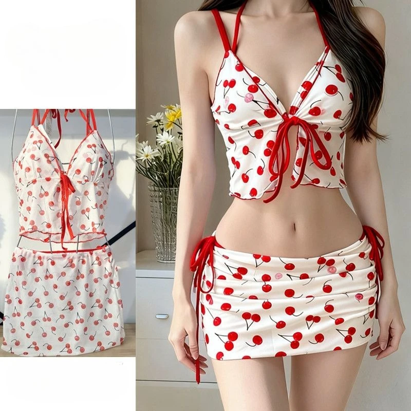 

Винтажный комплект бикини с принтом в стиле Харадзюку, милый купальник Y2k, женский купальник в стиле 2000-х годов, сексуальный пляжный костюм в японском стиле с кружевной шнуровкой, шикарный пляжный наряд