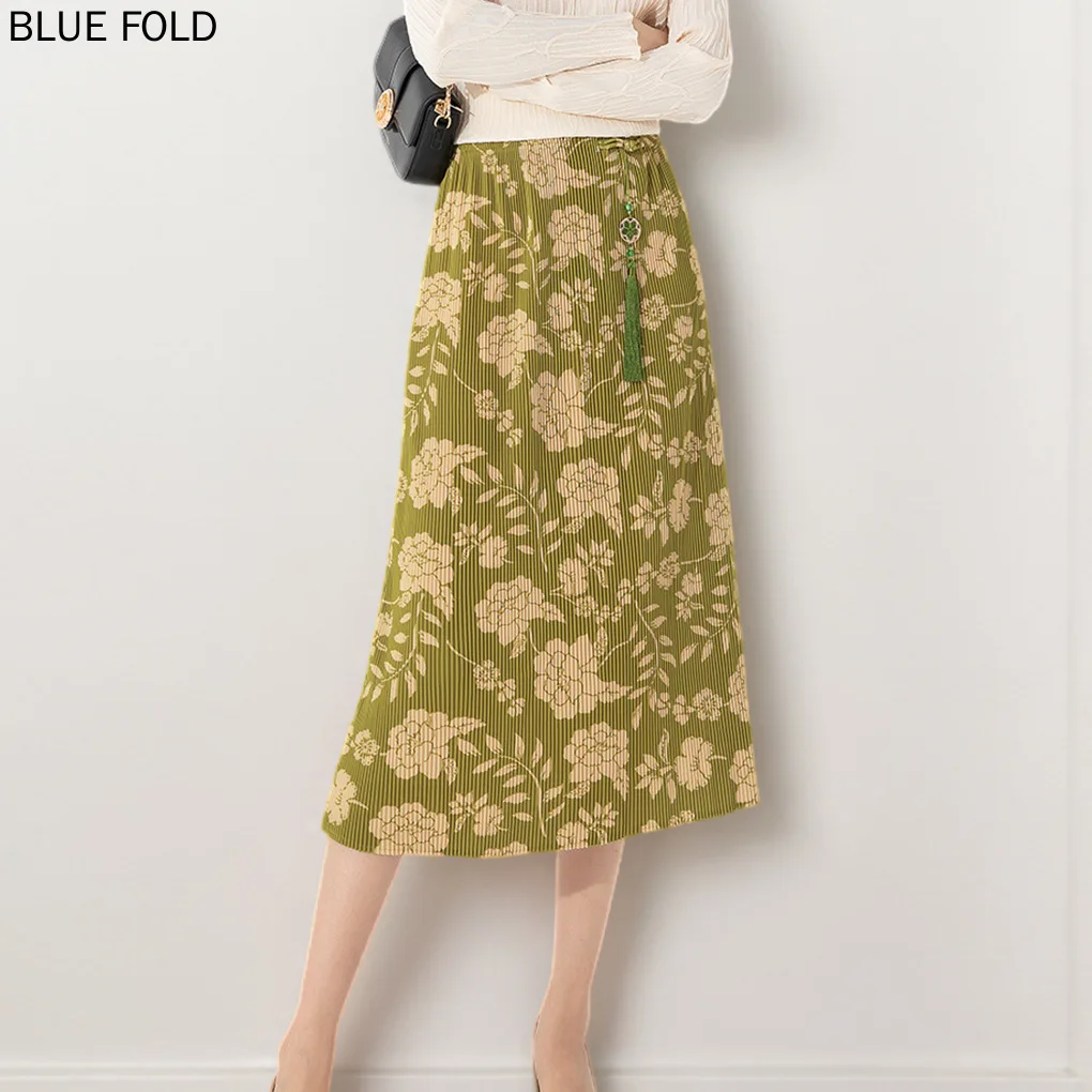 Miyake printed Miyake skirt for women, new design, Chinese style, mid-length, elegant, hip-hugging