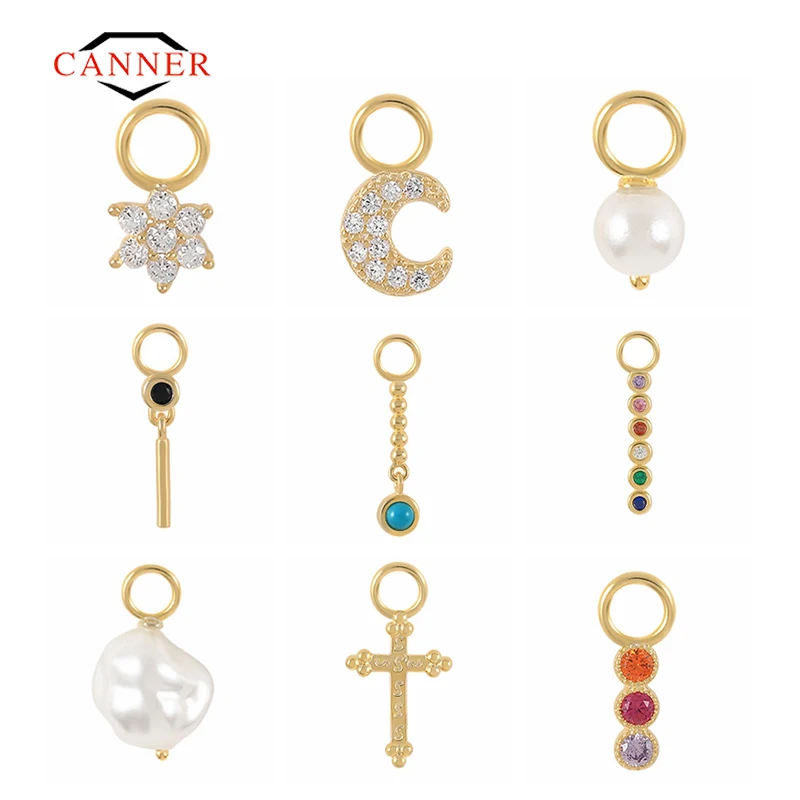 CANNER 2PCS 925 Sterling Silver Zirconia Pearl Star DIY Jewelry Charms For Necklace Bracelet Earrings Pendant for Jewelry Making