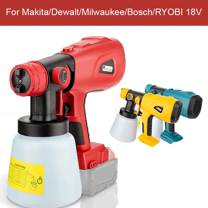 800ML Spray Gun Cordless Paint Sprayer Auto Furniture Steel Coating Airbrush For Makita/Dewalt/Milwaukee/Bosch/RYOBI 18V Battery