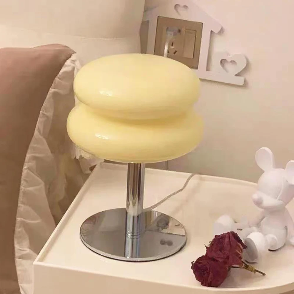 Imagem -05 - Designer Italiano Vidro Egg Tart Abajur Bedroom Bedside Study Leitura Led Night Light Home Decor Manchado Desk Lamp