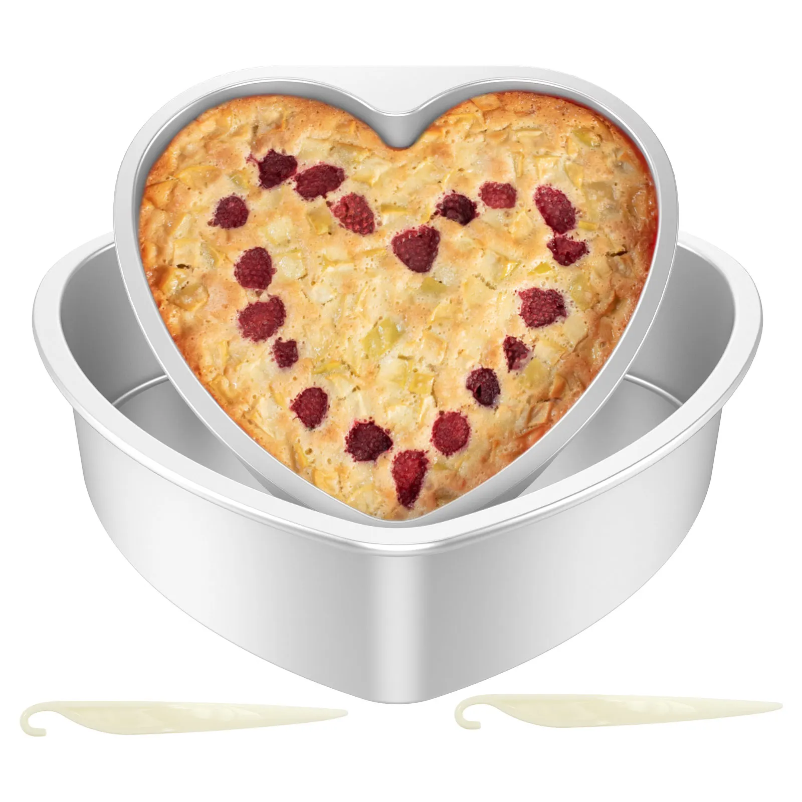 

2Pcs Cake Baking Pan Heart Cake Tin with Removable Bottom Desserts and Pastries Storage Container Kitchen Gadget Baking Mould