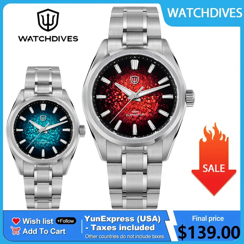 Watchdives WD0003C Herrenuhr mit Eisriss-Zifferblatt, VH31 Quarzwerk mit Schleichsekundenanzeige, Saphirglas, Leuchtzeiger, 10 Bar Wasserdicht