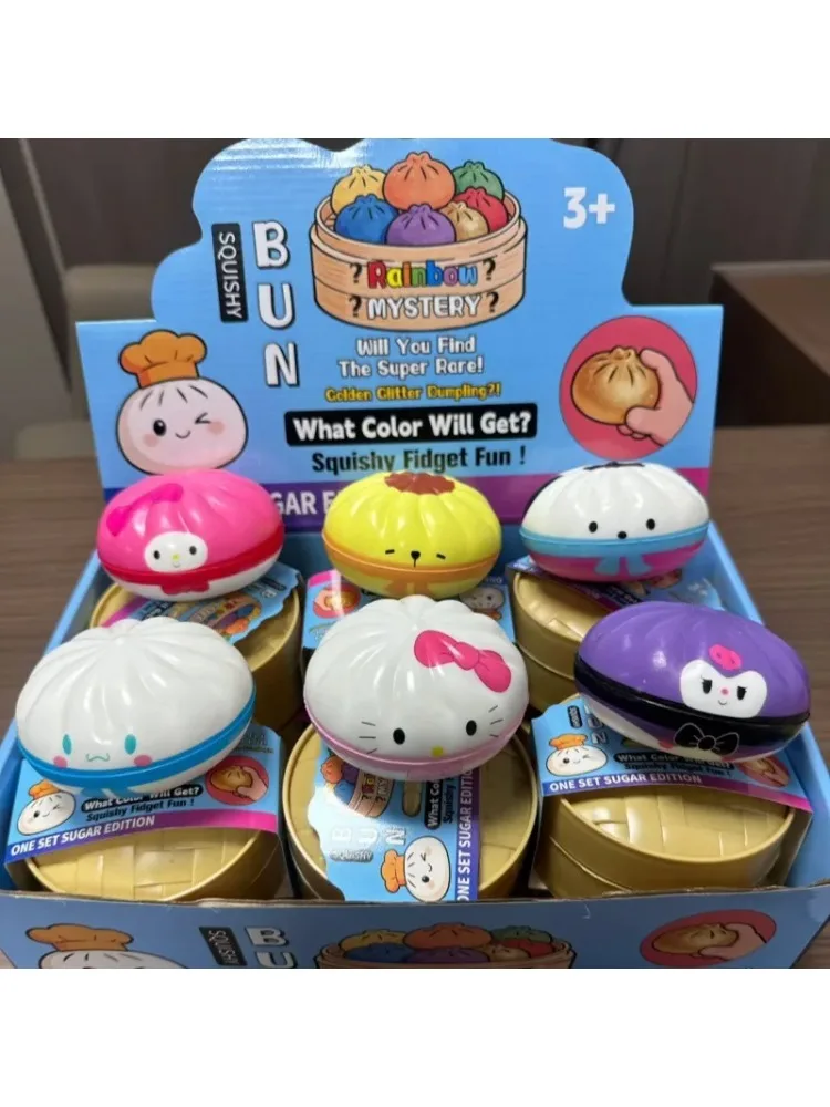 Dumpling Squishy Original Weiche Fidget-Spielzeuge Zufällige Überraschungen Dumplings Quetschspielzeuge Lustige Hello Kitty Geburtstagsgeschenke