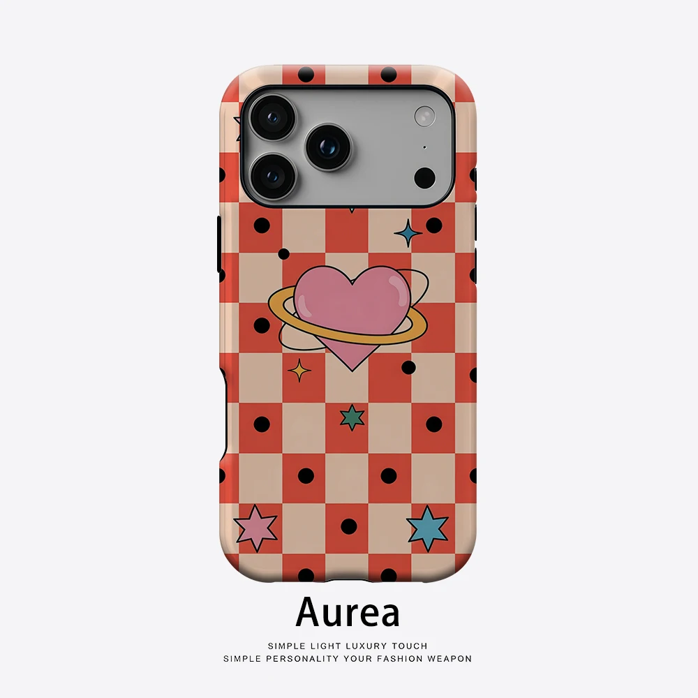 Aurea Case Matte Bumper für MagSafe Hülle für iPhone 18 17 16 15 14 Plus 13 Pro Max Stoßfeste Harte PC Retro Karo Herz Schutzhülle
