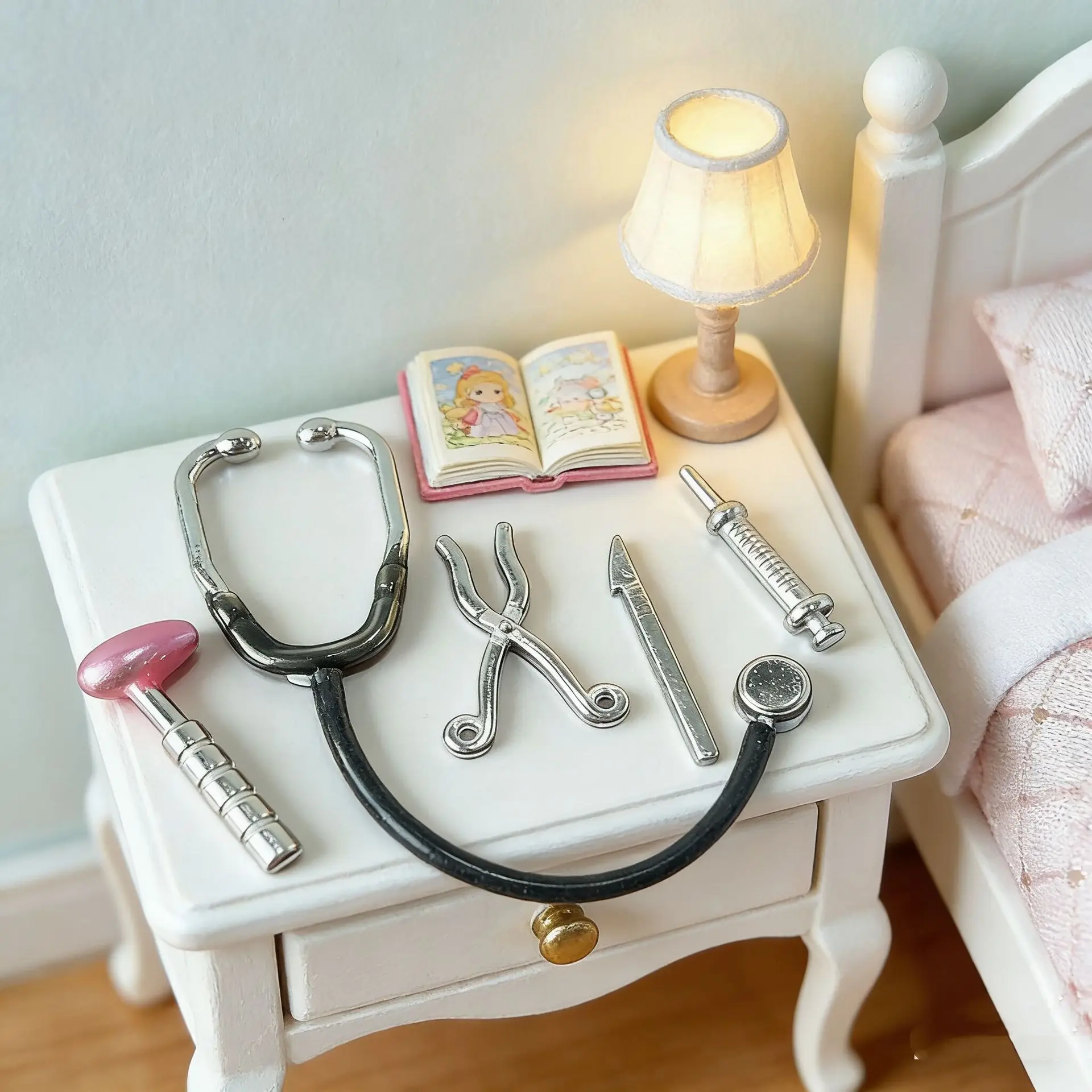 5pcs Mini Fake Stethoscope Nursing Tools Set Miniature Medical Hospital Scene Equipment Model Desktop Decoration Accessories