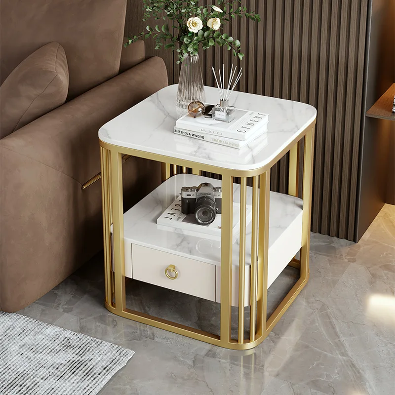 AOLIVIYA Tea Coffee Table Nightstand Storage Rack Sofa Corner Side End Stand Cream Narrow Slate Minimalist Bedroom Home