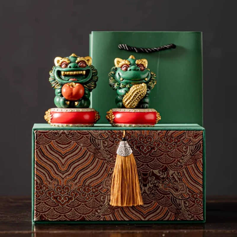 

Lucky Wealth Chinese Guardian Lion Fortune Statue Home Office Desk Decor Feng Shui