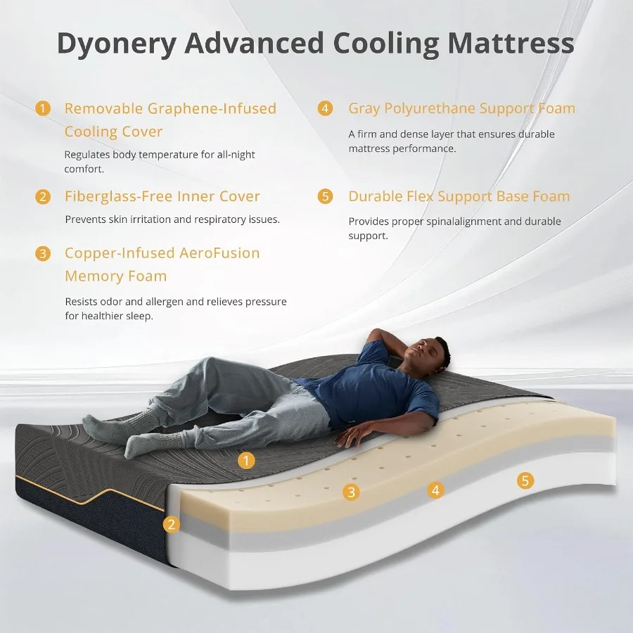 Twin XL Mattress 12 Inch Cooling Copper Gel Memory Foam for Bedroom Use, Gray, Pressure-Relieving and Heat-Dissipating