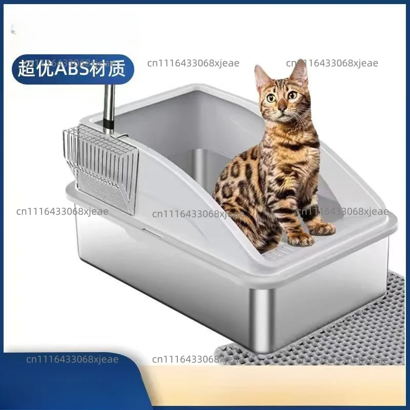 Hot-selling Stainless Steel Cat Litter Basin Cat Toilet Pet Products Heightened Extra Large Cleaning Cat Litter Square Basin