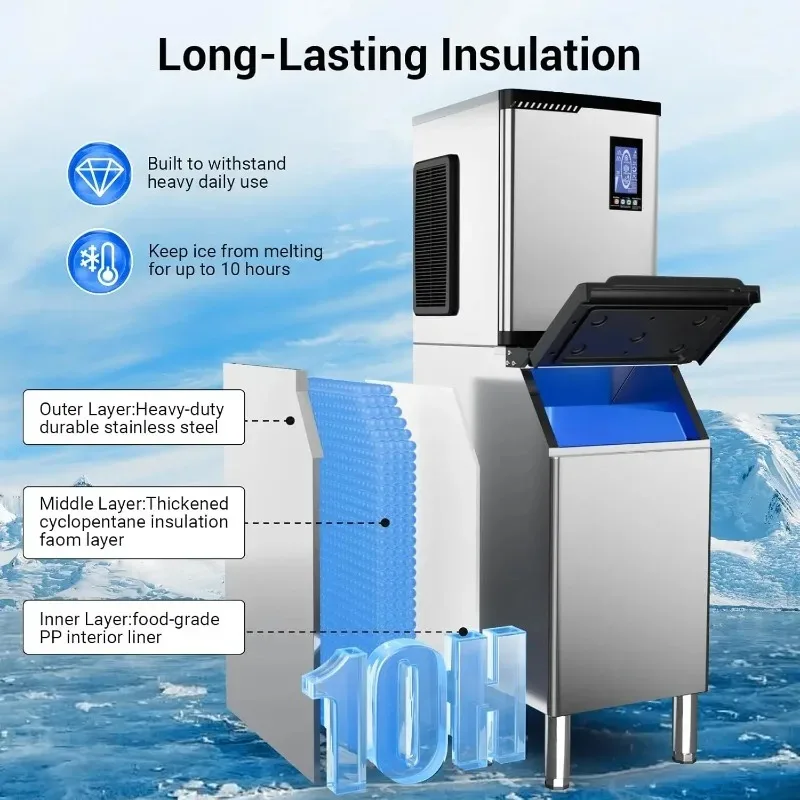 24h Commercial Ice Maker Machine 680 LBS Large Storage Bin Ready in 8-12 Min Self-Cleaning for Business Use Ice Maker