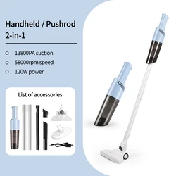 New 2-In-1 Handheld Push Rod Vehicle Mounted Wireless Vacuum Cleaner Household Large Suction Mini High-Power Mute Vacuum Cleaner