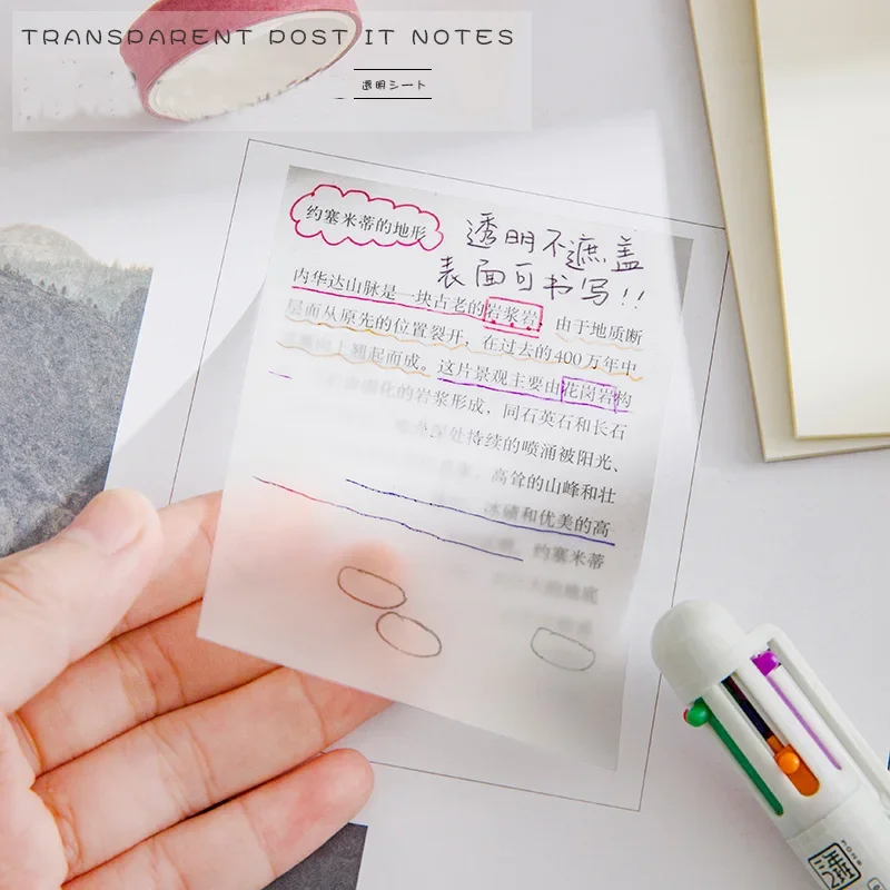 Transparent Memo Pad Sticky Notes 50 Sheets Colorful Memo Pad Bookmark  Marker Memo Sticker Paper Office School Supplies