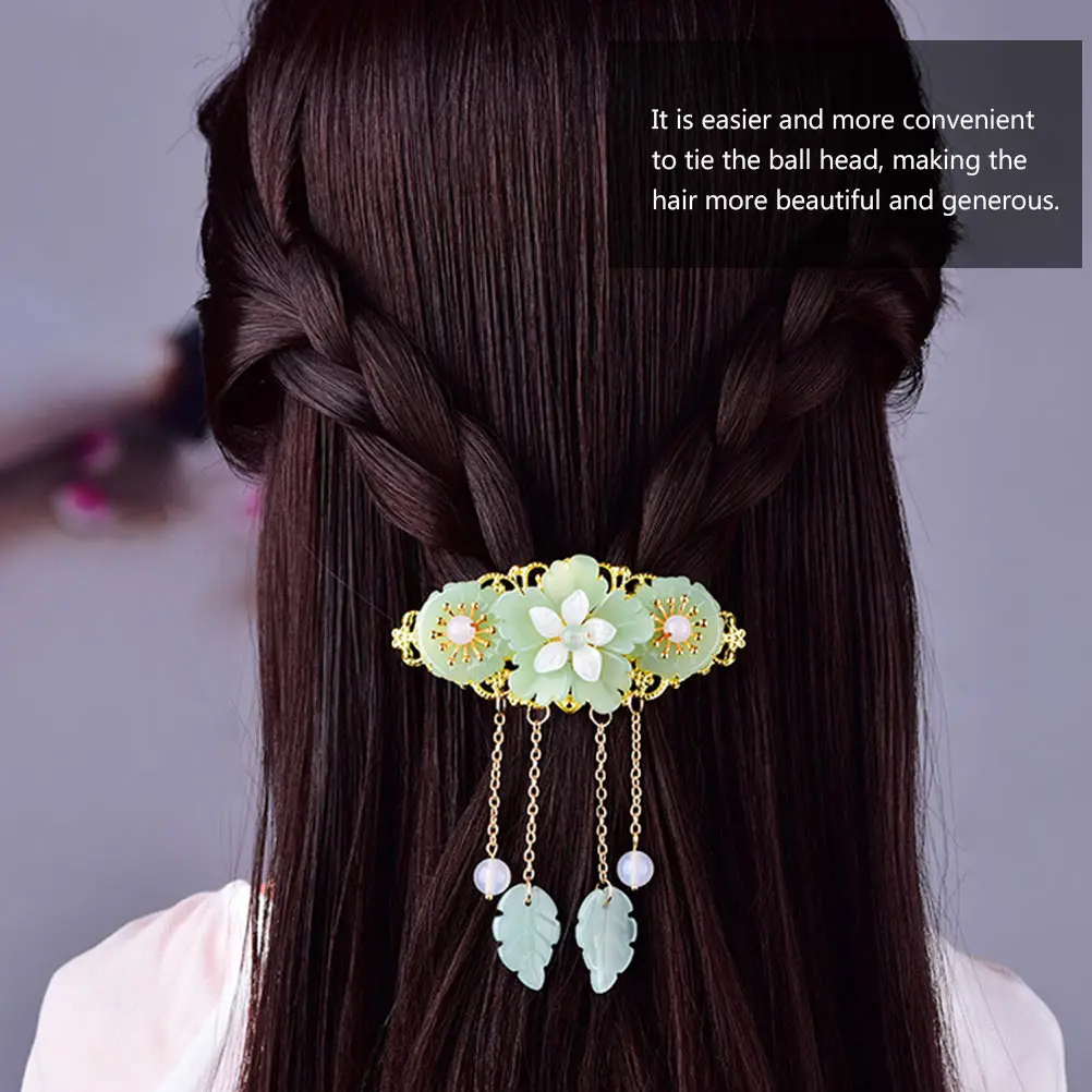 

Girls Hair Accessories Glazed Flower Card Light Green Clips Chinese Crown Dangles Decorations Tassel Minkissy Child