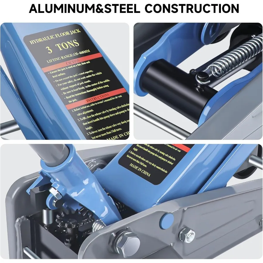 LARBANKE Gato de piso de 3 toneladas fabricado en acero al carbono duradero con ruedas para un levantamiento seguro Gato de piso de elevación rápida con una gama de 5,31 t