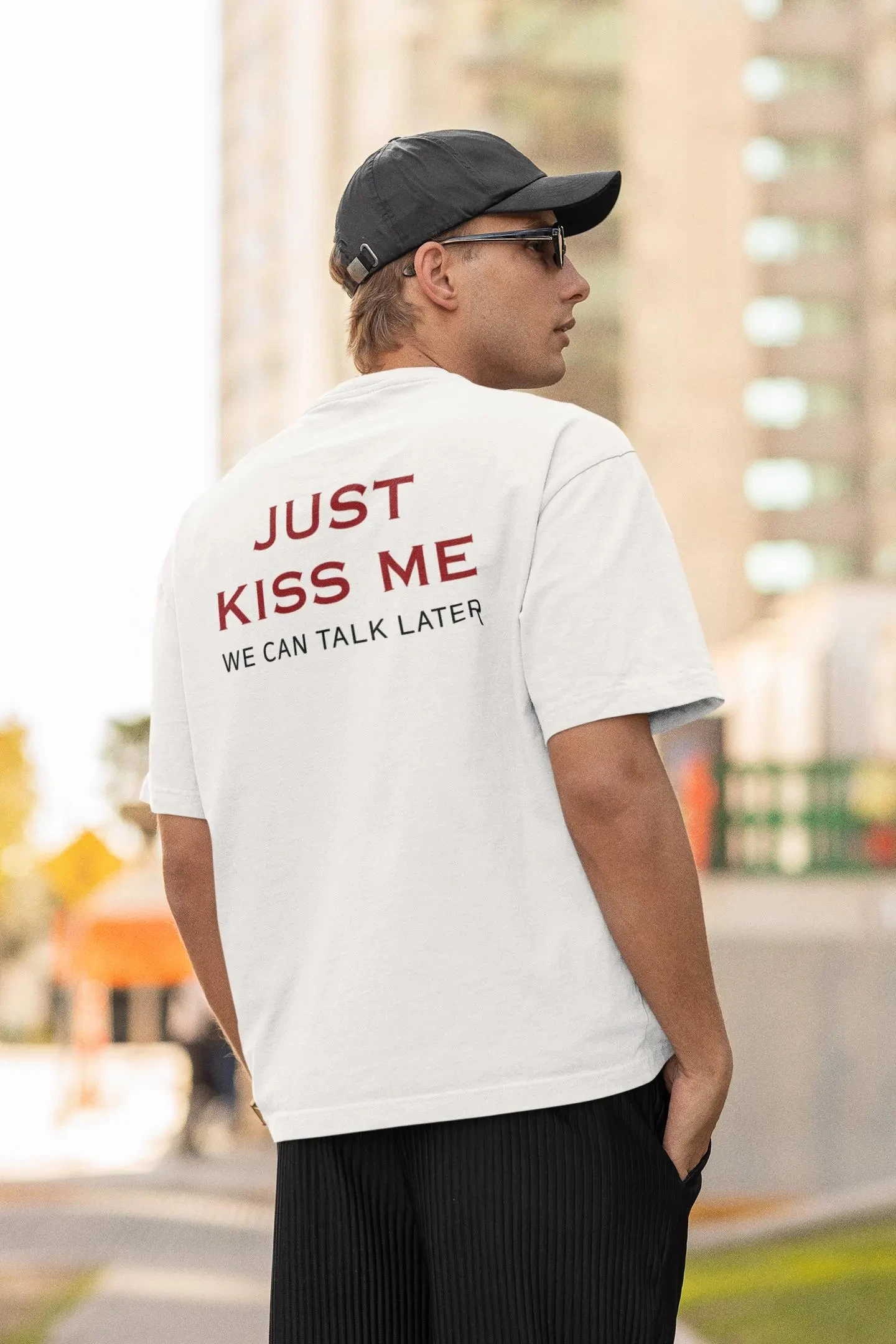 Summer Men's Casual T-shirt - Simple and Stylish, Comfortable Trend Just Kiss Me We Can Talk Later T-Shirt | Romantic Quote Tee