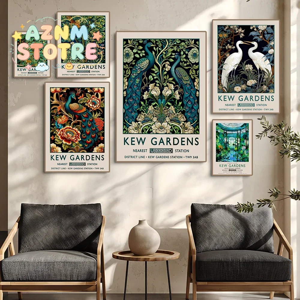 William Morris Peacock Prints Poster Kew Gardens Botanical Floral Vintage Animal Canvas Painting Home Decor Art Poster-unfram