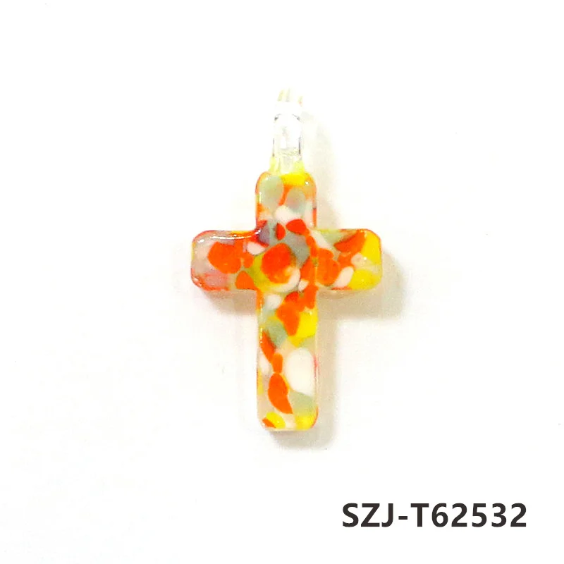 6PCS 18x25mm Colorful Lampwork Glass Cross Shape Charms Pendant DIY Handmade Women Fashion Jewelry Necklaces Making Accessories