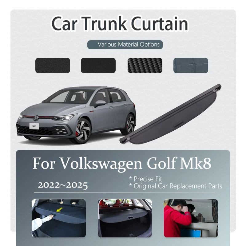 Car Rear Trunk Curtain Cover For VW Volkswagen Golf Mk8 VIII 2022 2023~2025 Storage Trunk Rack Partition Shelter Car Accessories