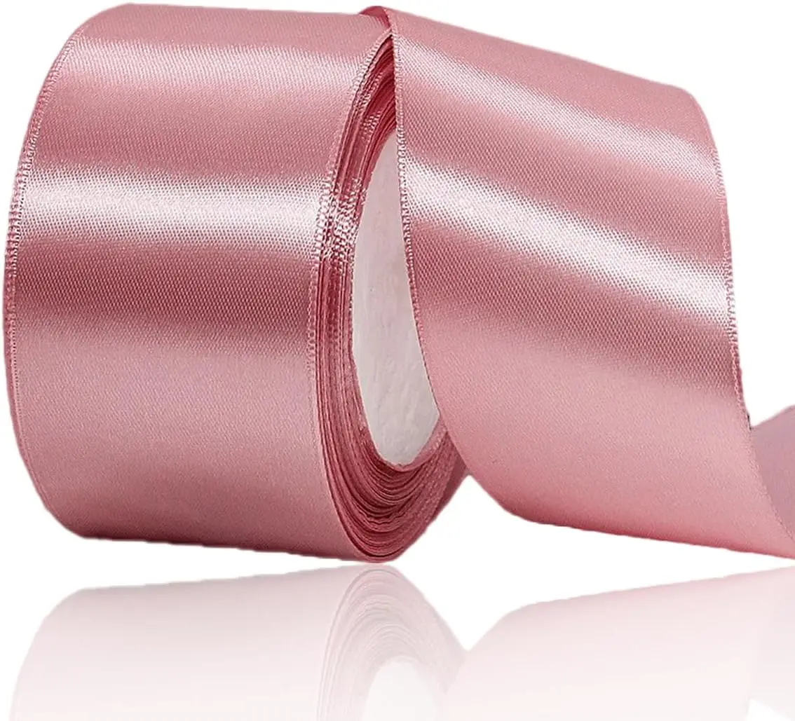 Rose Gold Ribbon 2 Inch x 25 Yards, Satin Fabric Ribbon for DIY Crafts, Gift Wrapping, Bows Making, Wreaths, Flower Bouquets,