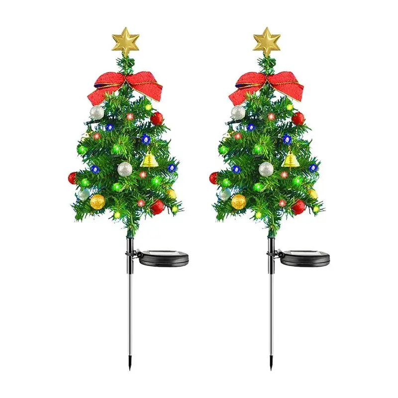 AT51-2PCS Solar Christmas Tree Lights Outdoor Waterproof Solar Lights Xmas Tree Stake Lights Christmas Decorations