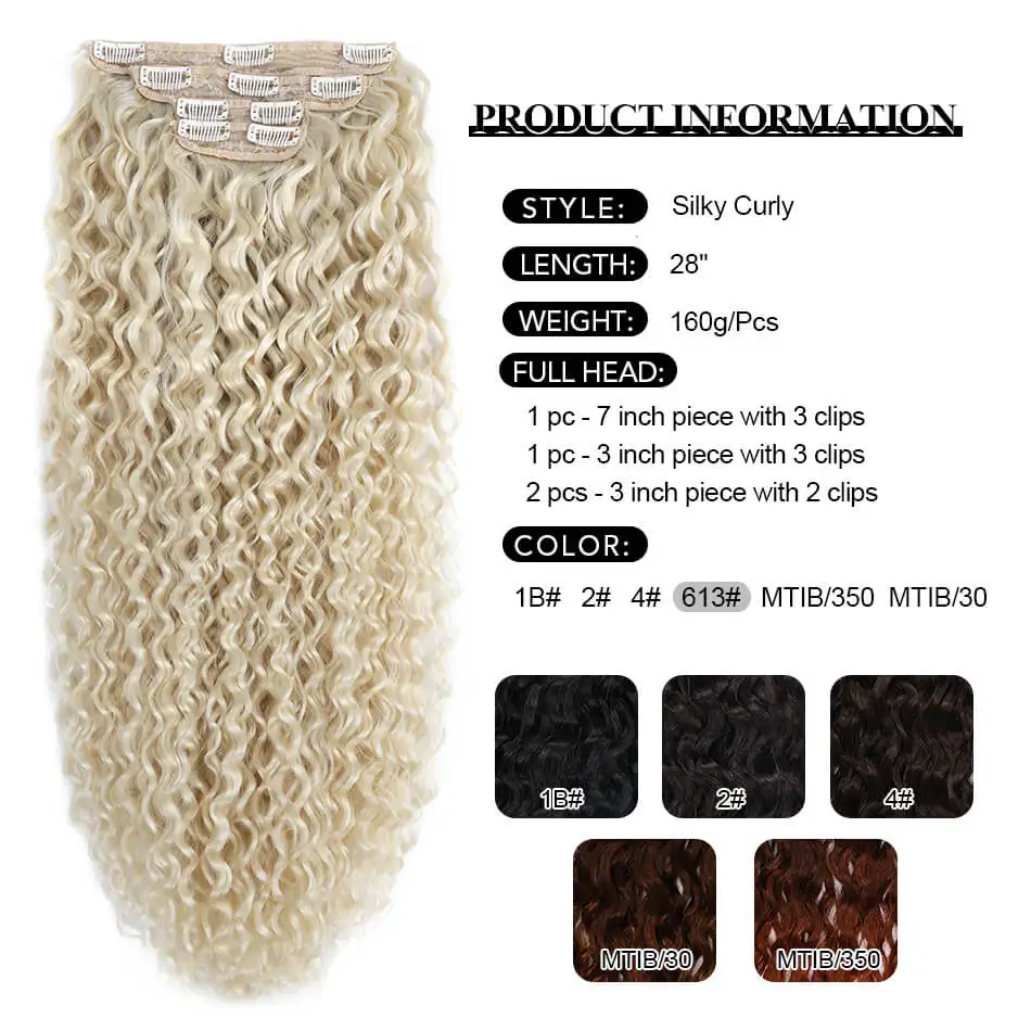 Synthetic Kinky Curly Clip-in Hair Extensions Super Long Water Wave Clip In Hair 160grams 4 Pcs Full Head Hair Pieces