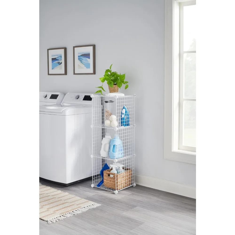 3 Piece Storage Wire Stackable Cube Set, Easy Assemble, White, for Closet/Bookshelf/Toys Multi-Use Home Organizer