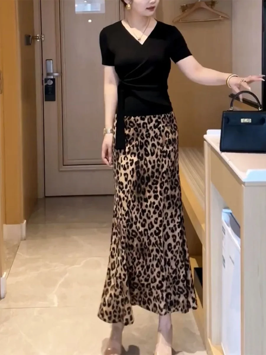 

Американская юбка-рыбка с уникальным леопардовым принтом, летняя новинка, элегантная женственная юбка в полный рост