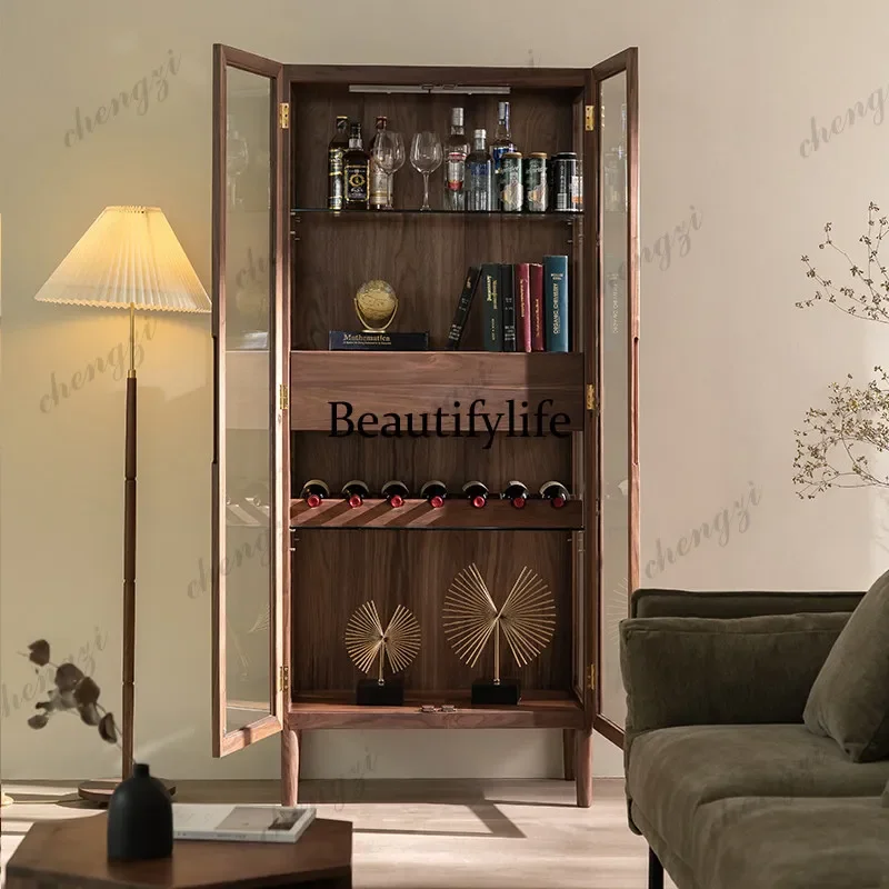 North American black walnut double door living room wine cabinet display glass storage high side cabinet study