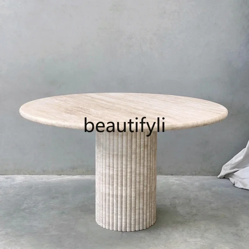 

B6 Nordic cream wind tunnel stone dining table light luxury high-end round marble small apartment French living room round table