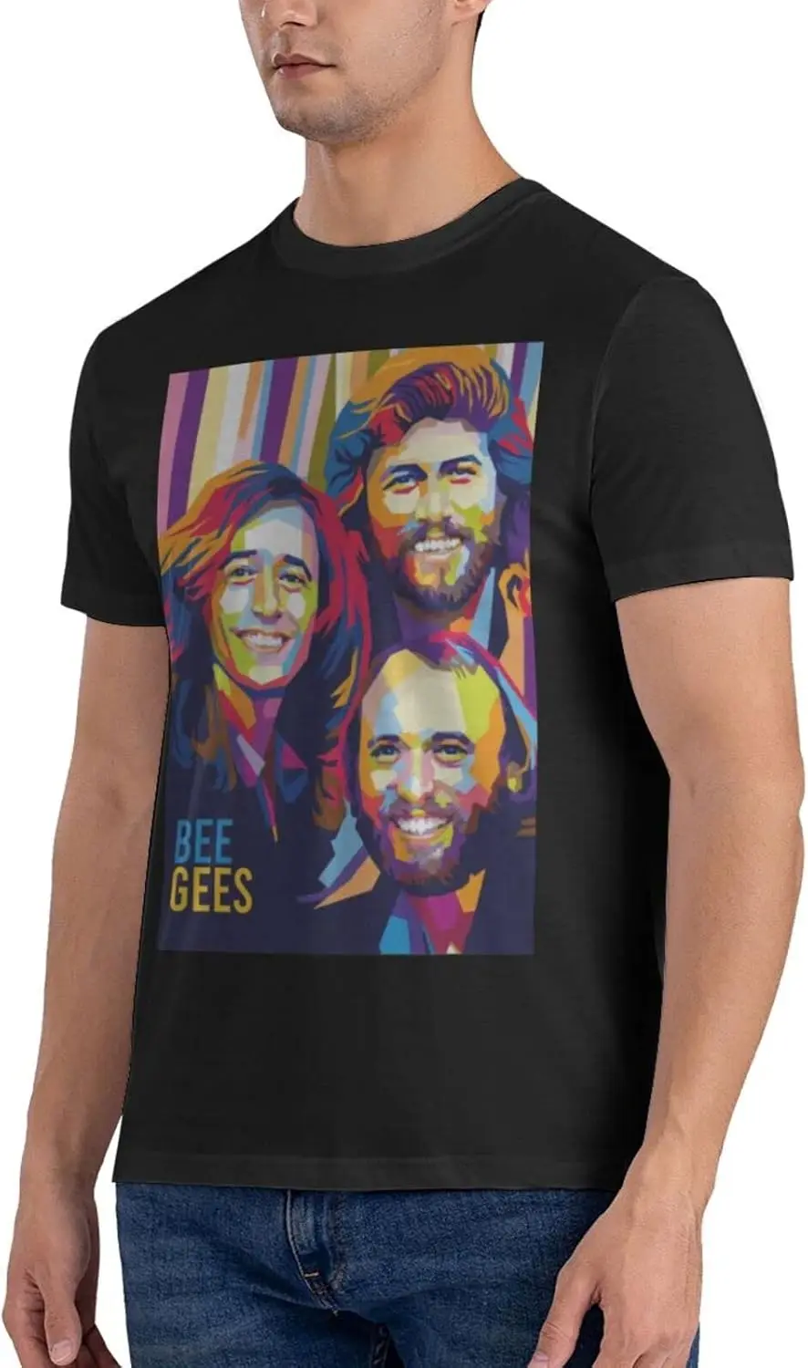 تي شيرت Bee Music Gees للرجال بأكمام قصيرة مخصص، تي شيرت برسومات عصرية، ملابس علوية كاجوال رائعة باللون الأسود المتوسط