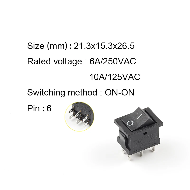 

5PCS Power Switch Boat 6Pin 21X15mm DPDT Black White Push Button rocker Switch KCD2 ON-OFF-ON ON-ON 6A/250VAC 10A/125VAC