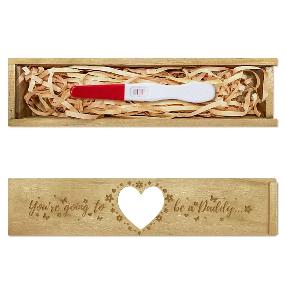 Schwangerschaftstest-Andenkenbox, Liebesherz, Blume, Schwangerschaftstest, Geschenkbox mit Bastband, Push-Pull-Schwangerschaftsankündigung aus Holz